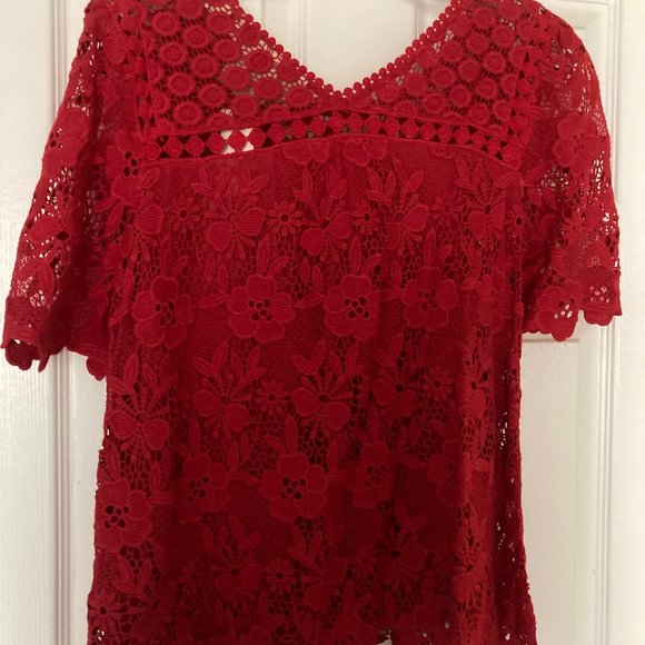 NWT Anthropologie Vanessa Virginia Red Candace Lace Top, size 4 - Picture 5 of 7